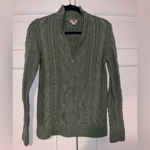 LL Bean long sleeve cable knit sweater zip